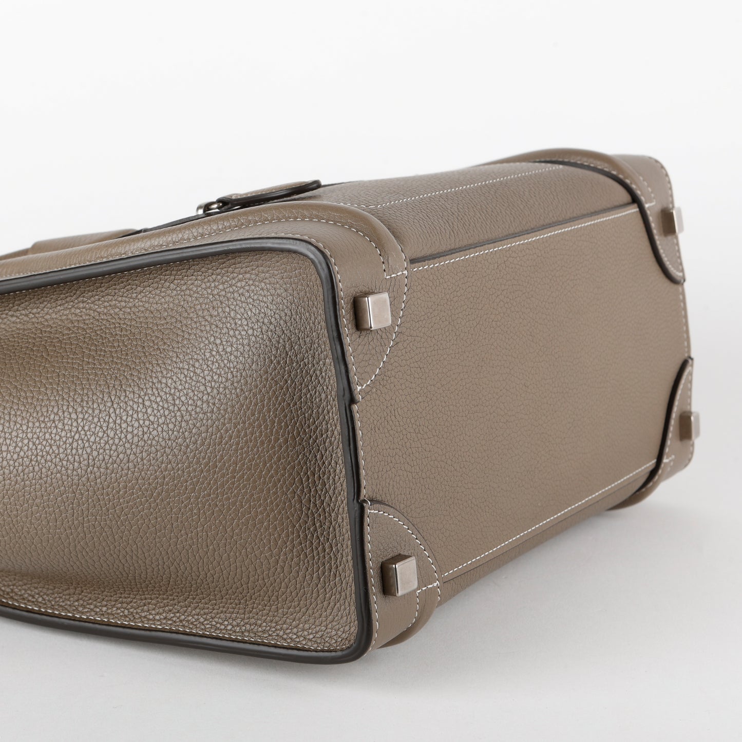 Mini Luggage Tote, Taupe Grained Calfskin