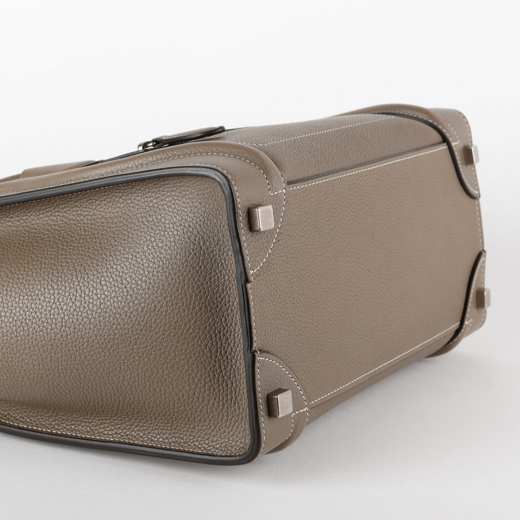 Mini Luggage Tote, Taupe Grained Calfskin