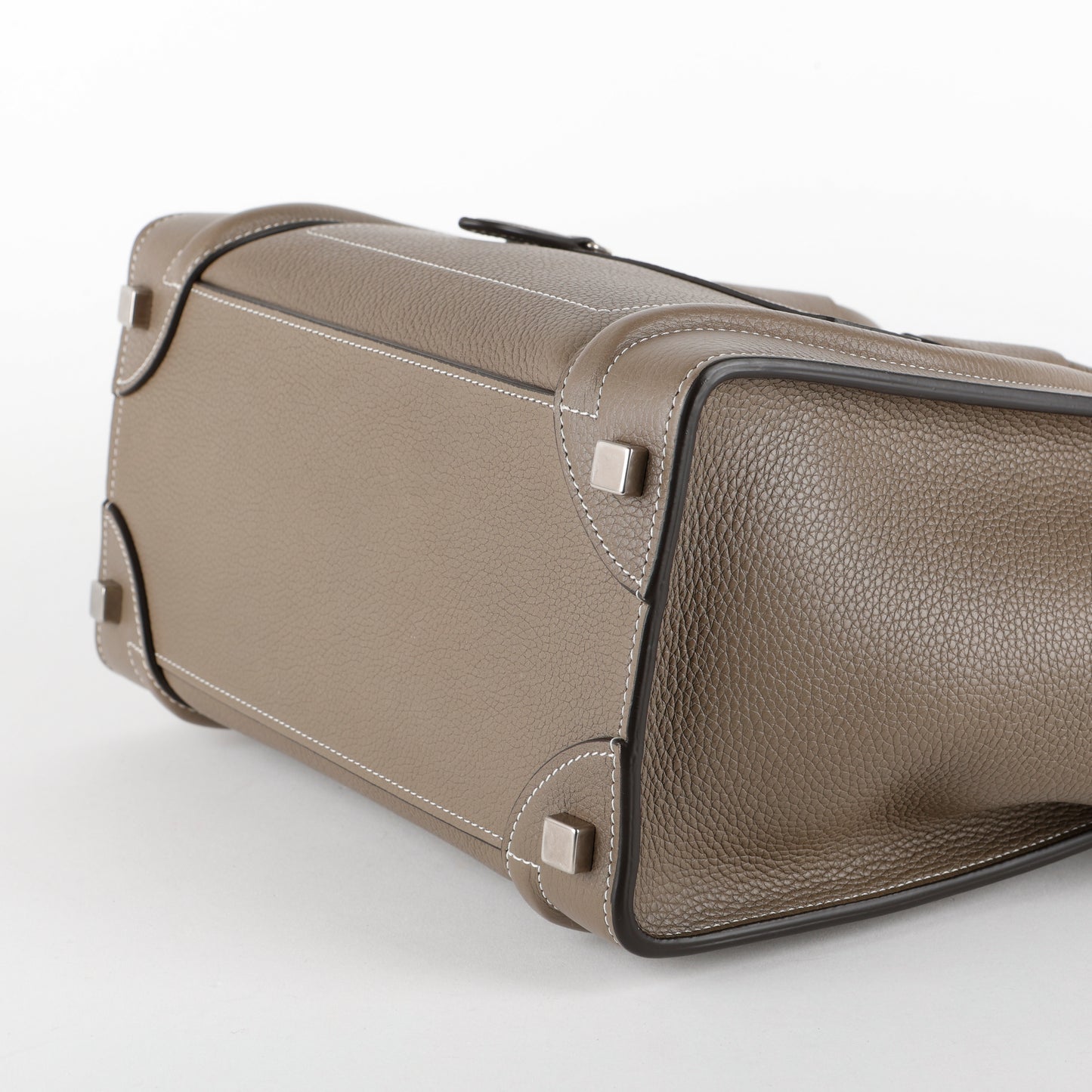 Mini Luggage Tote, Taupe Grained Calfskin