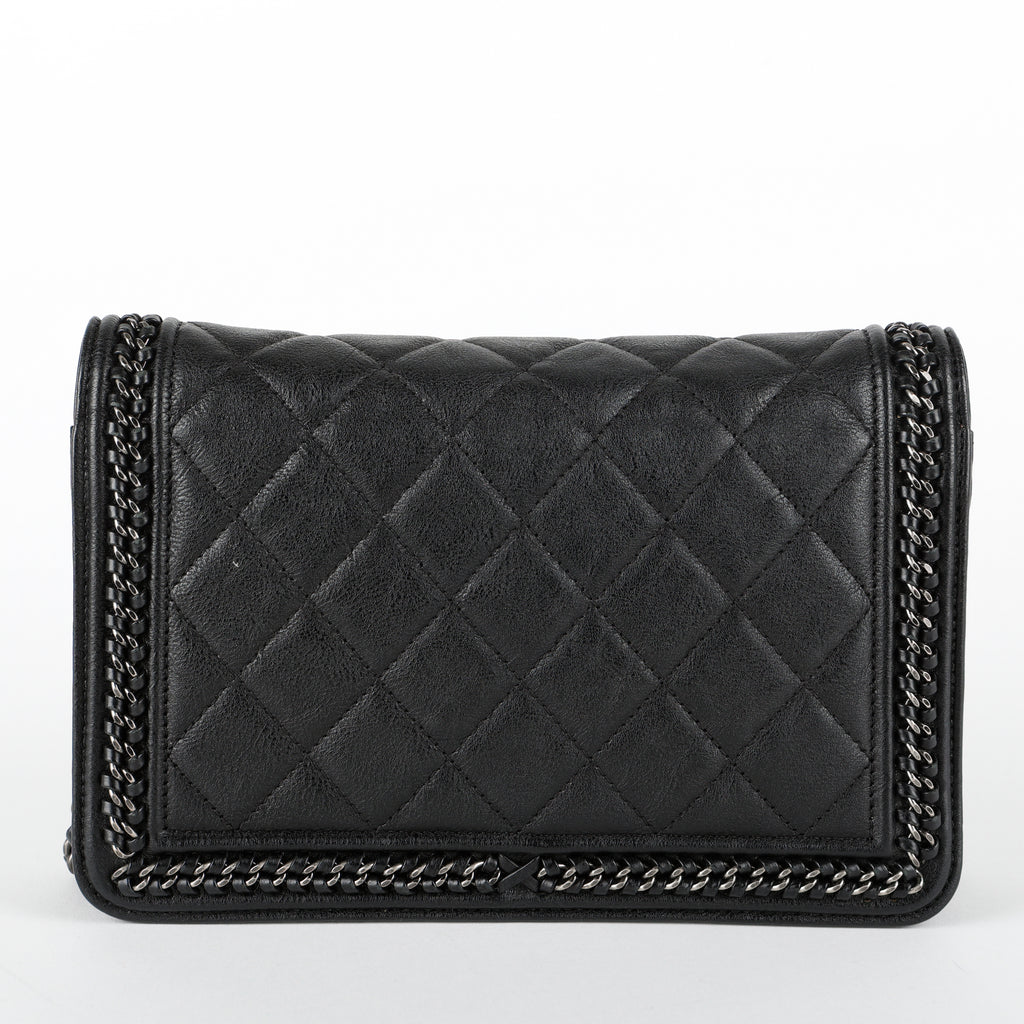 Boy Wallet on Chain, Black Aged Calfskin