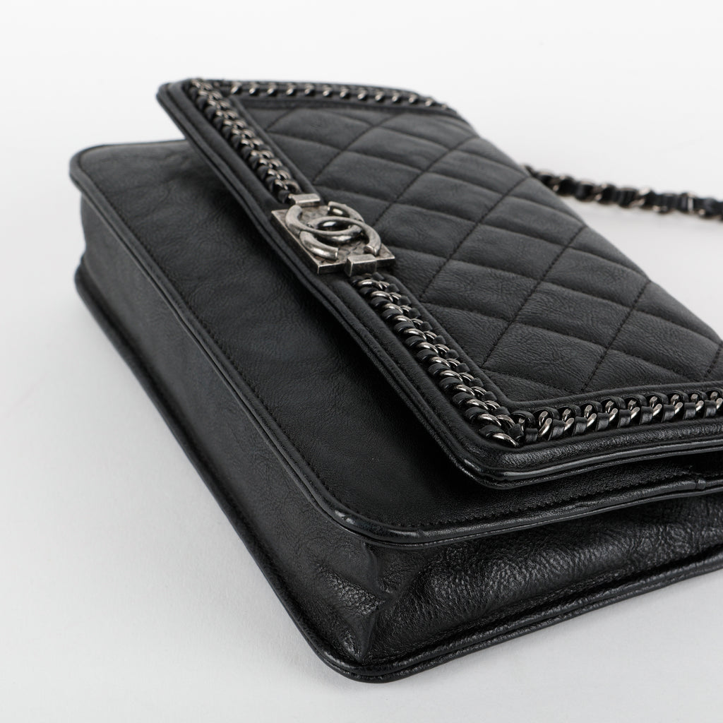 Boy Wallet on Chain, Black Aged Calfskin