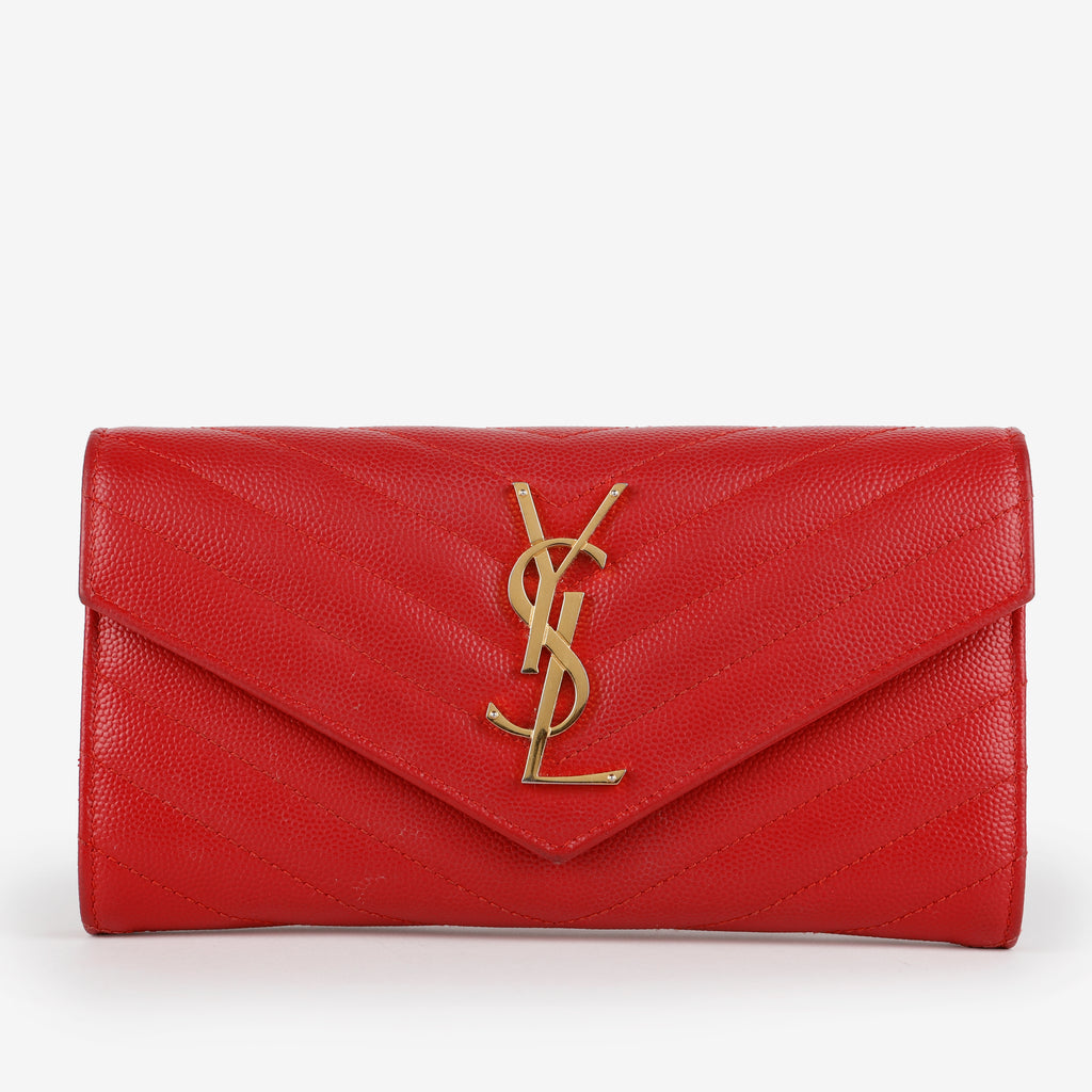 Monogram Flap Wallet, Red Grain de Poudre GHW