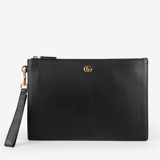 Marmont Zip Wristlet, Black Calfskin