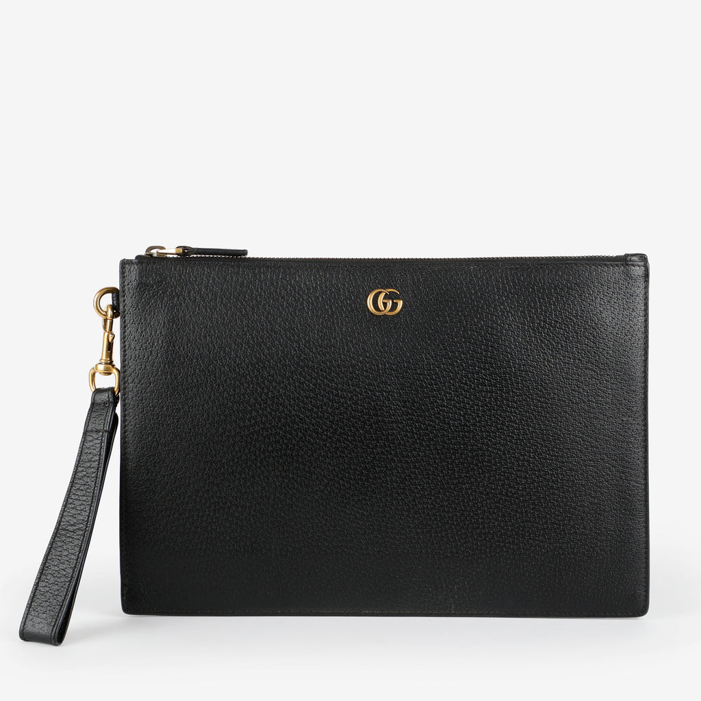 Marmont Zip Wristlet, Black Calfskin