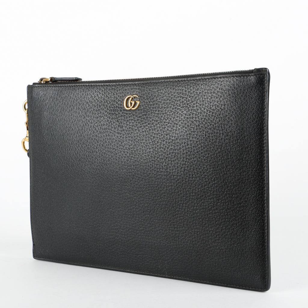 Marmont Zip Wristlet, Black Calfskin