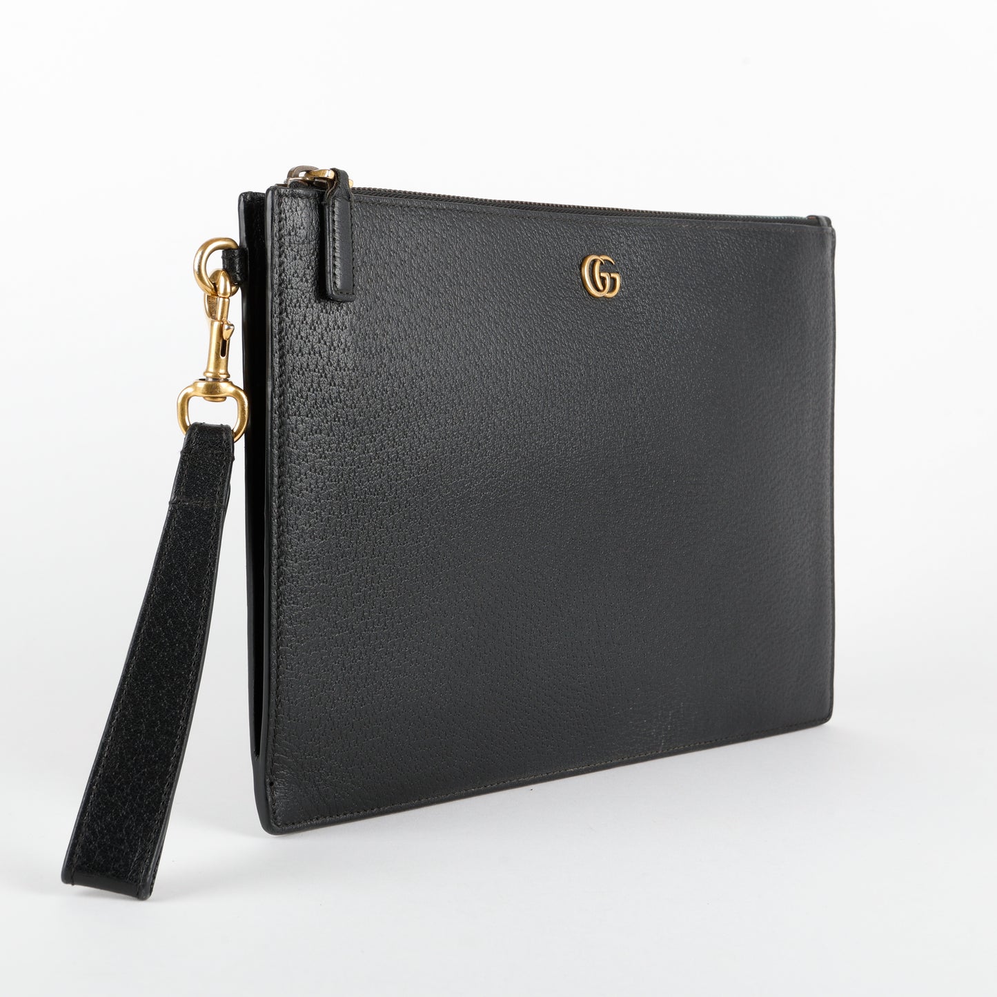 Marmont Zip Wristlet, Black Calfskin