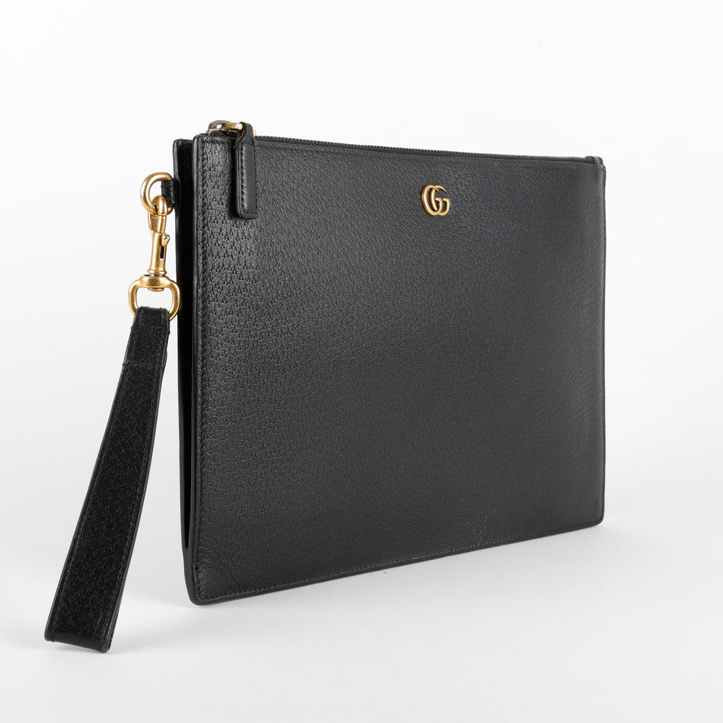 Marmont Zip Wristlet, Black Calfskin