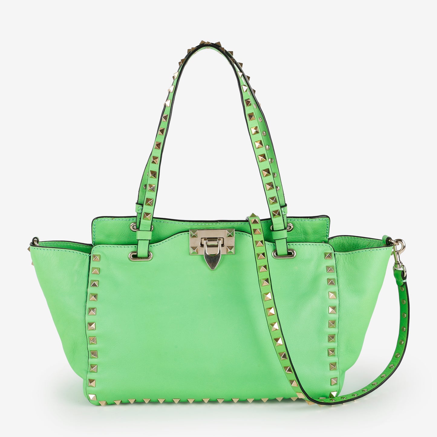 Small Rock Stud Top Handle Tote, Neon Green