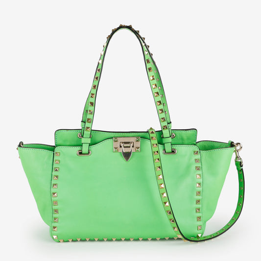 Small Rock Stud Top Handle Tote, Neon Green
