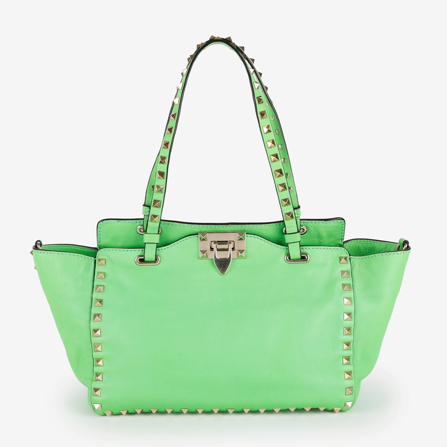Small Rock Stud Top Handle Tote, Neon Green