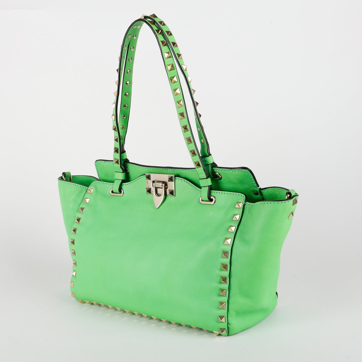 Small Rock Stud Top Handle Tote, Neon Green
