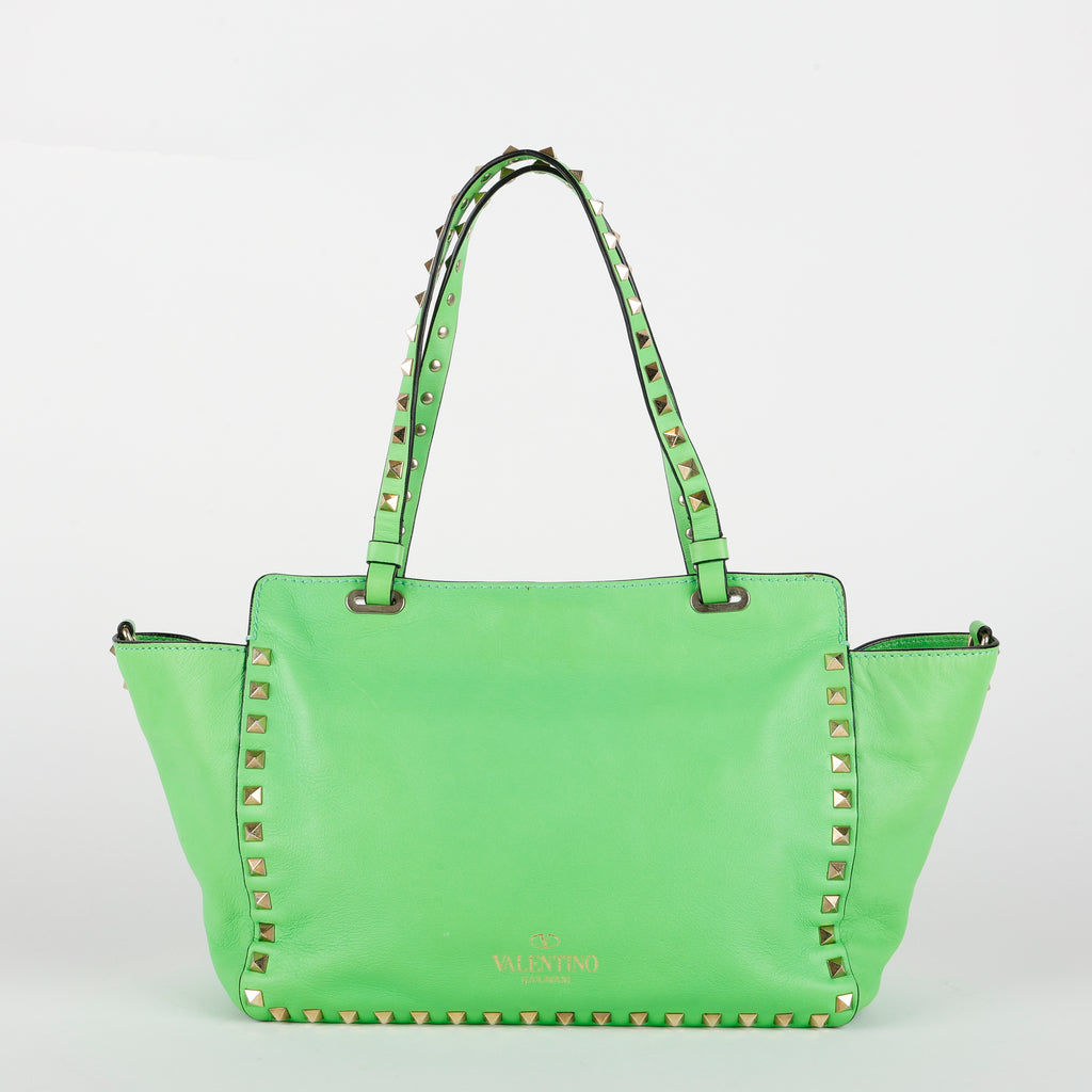 Small Rock Stud Top Handle Tote, Neon Green