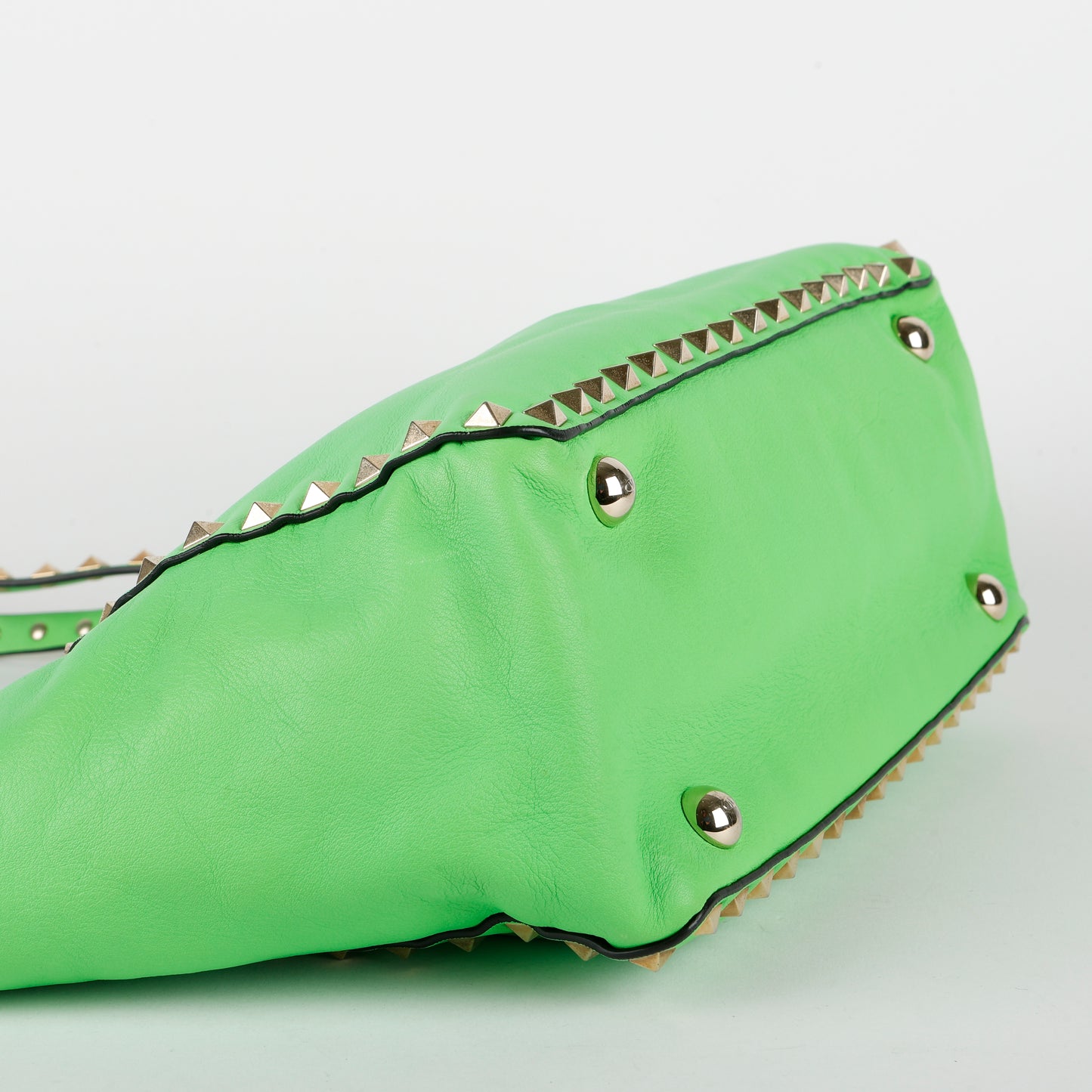 Small Rock Stud Top Handle Tote, Neon Green