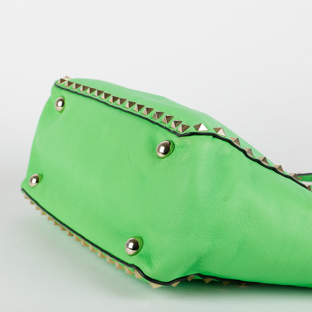 Small Rock Stud Top Handle Tote, Neon Green