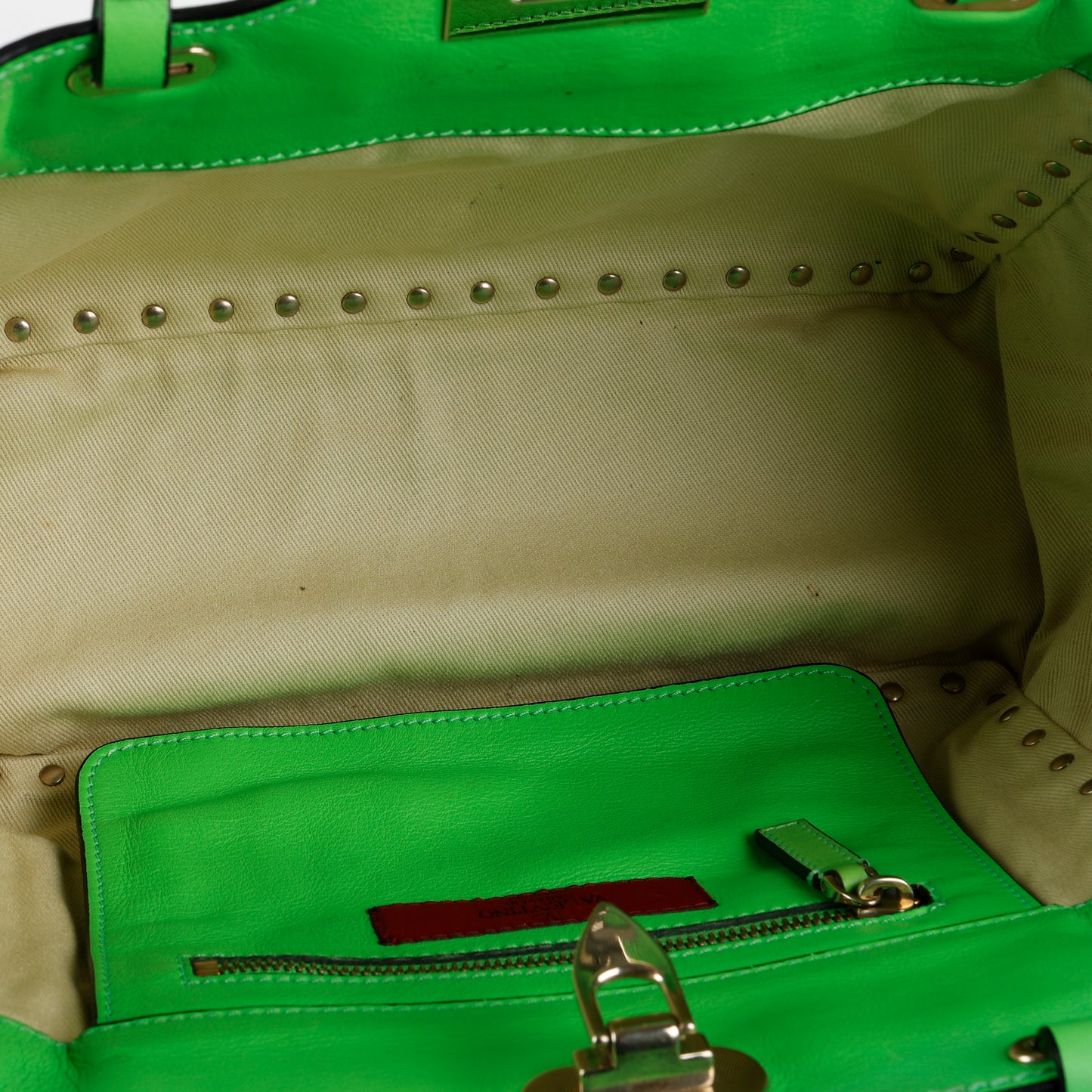 Small Rock Stud Top Handle Tote, Neon Green