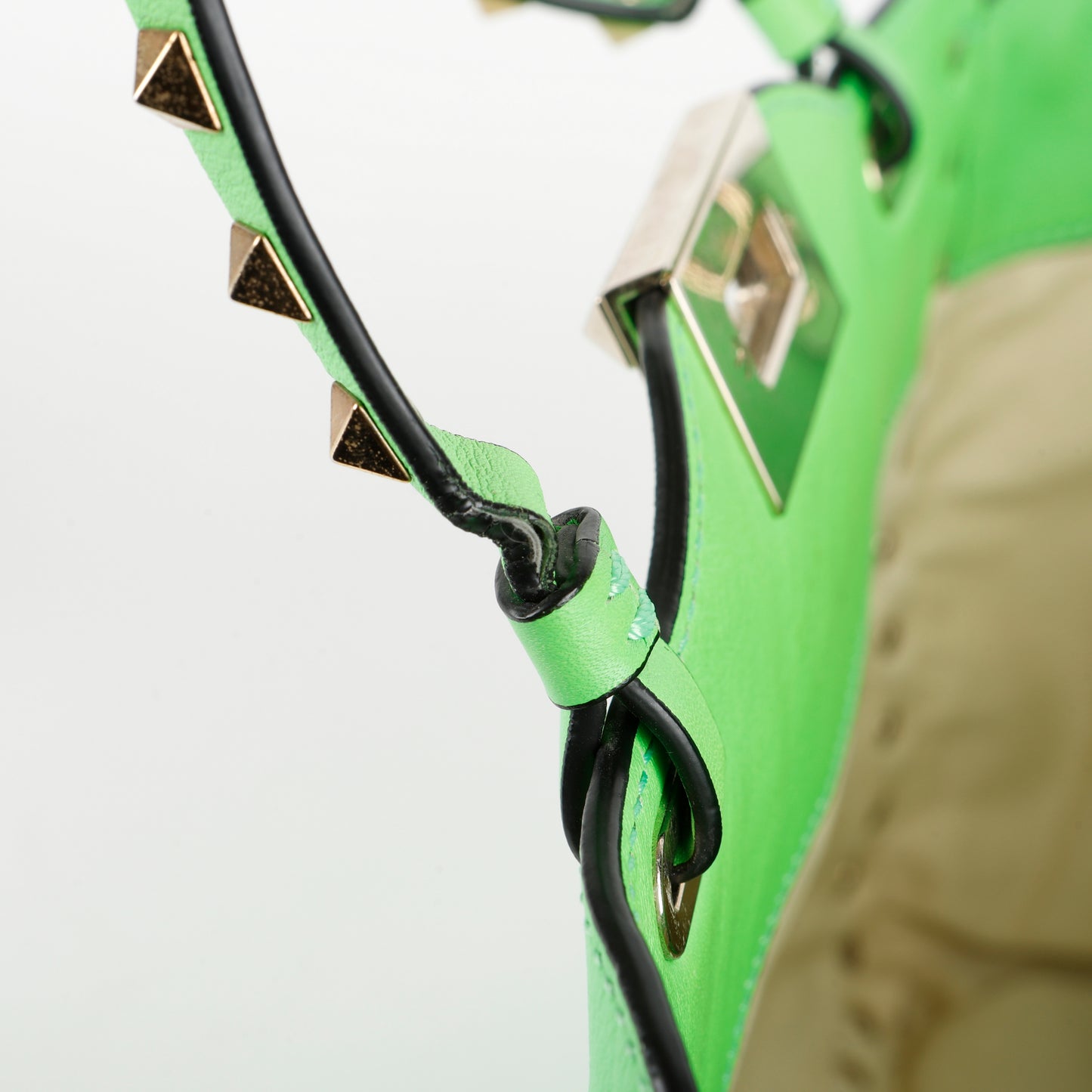 Small Rock Stud Top Handle Tote, Neon Green