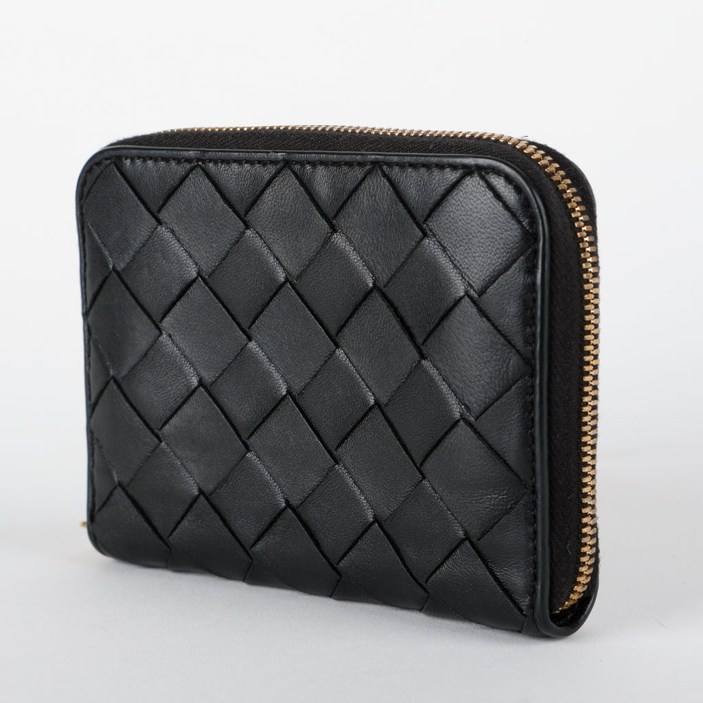 Zip Card Holder, Black Intrecciato