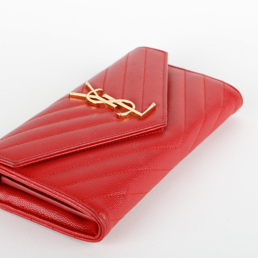 Monogram Flap Wallet, Red Grain de Poudre GHW