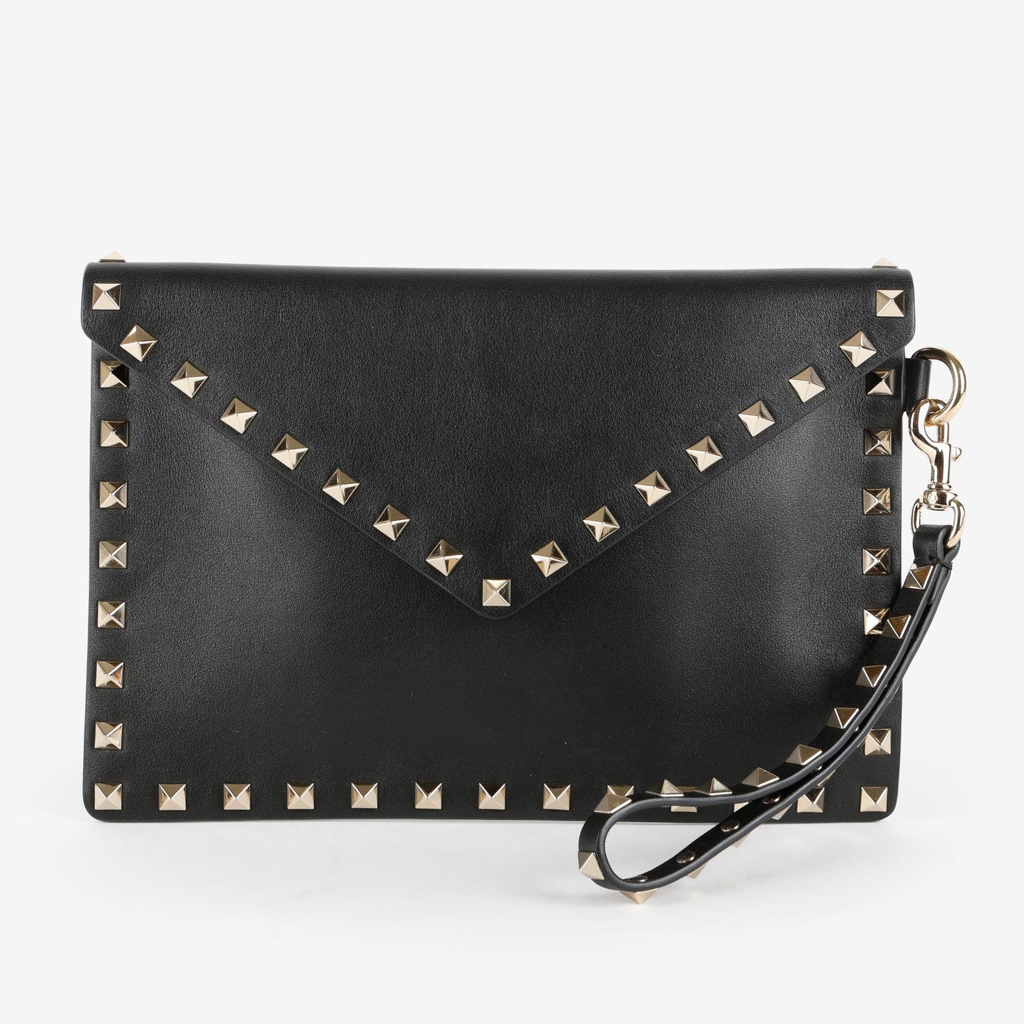 Medium Rockstud Envelope Flat Wristlet Pouch, Black