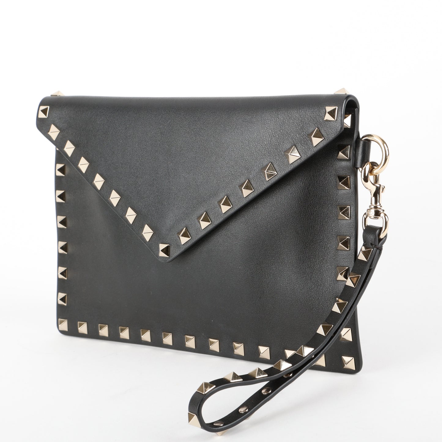Medium Rockstud Envelope Flat Wristlet Pouch, Black
