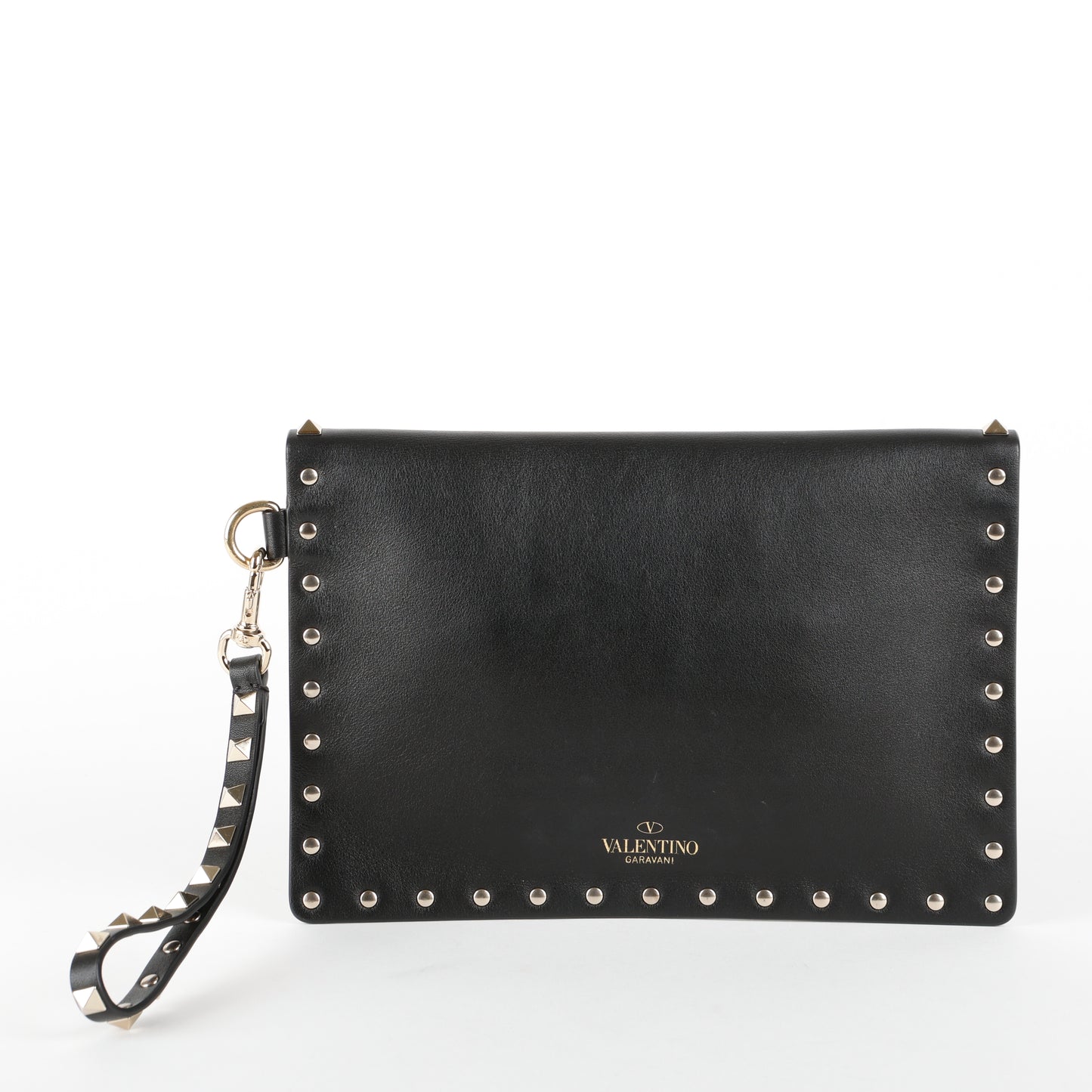 Medium Rockstud Envelope Flat Wristlet Pouch, Black