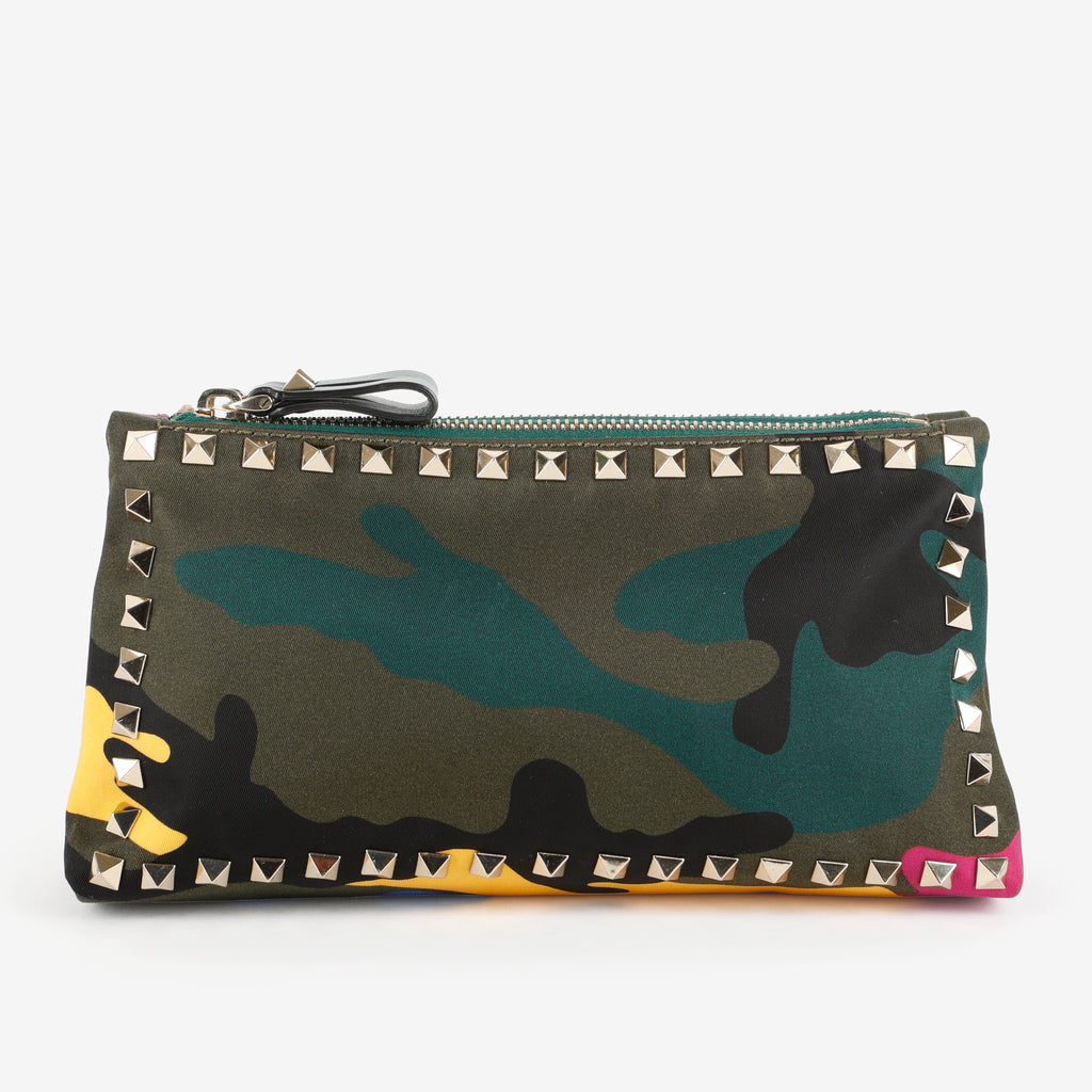Double Zip Pouch, Multicolor Camouflage Printed Nylon