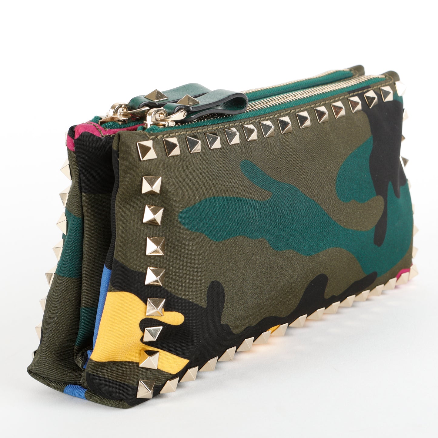 Double Zip Pouch, Multicolor Camouflage Printed Nylon