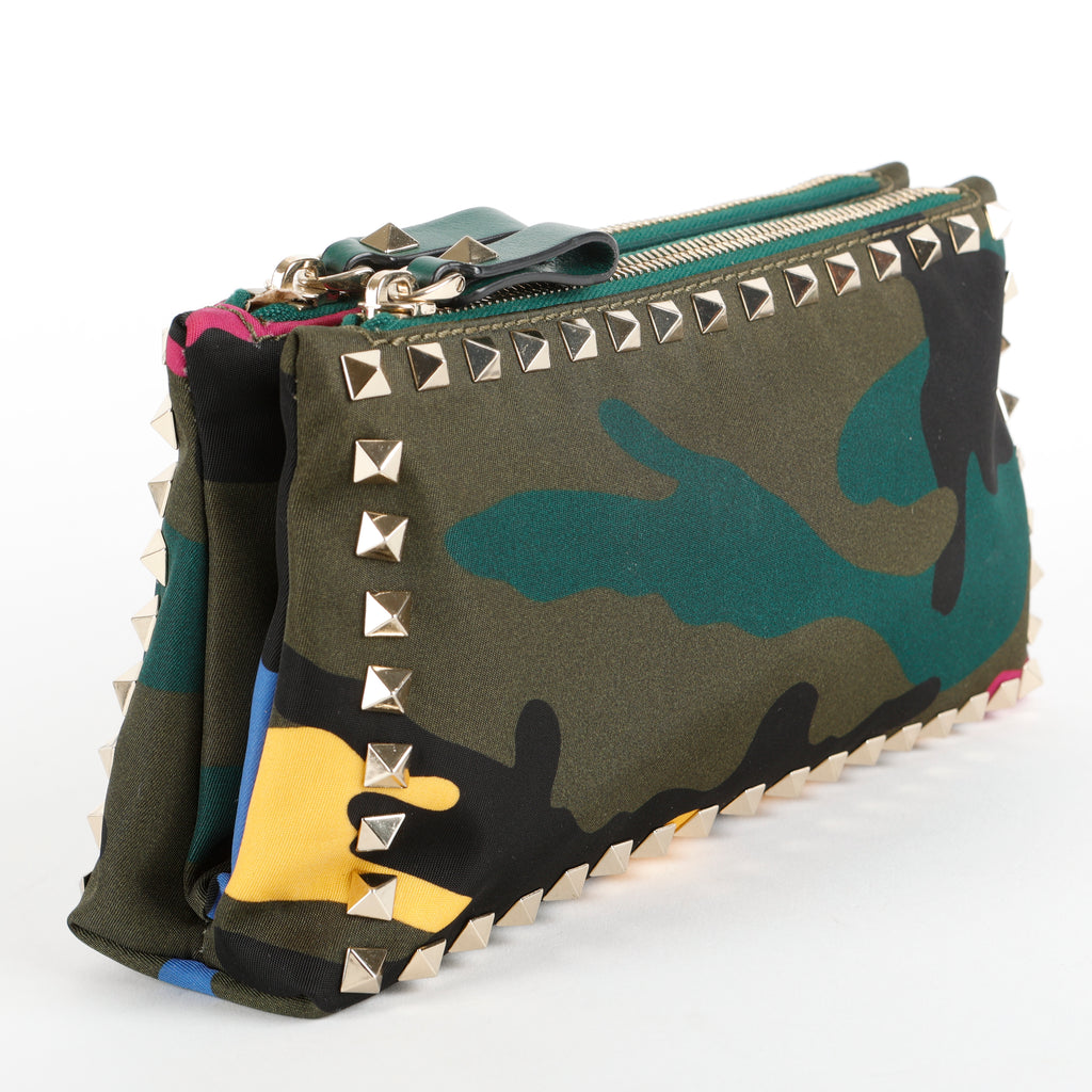 Double Zip Pouch, Multicolor Camouflage Printed Nylon