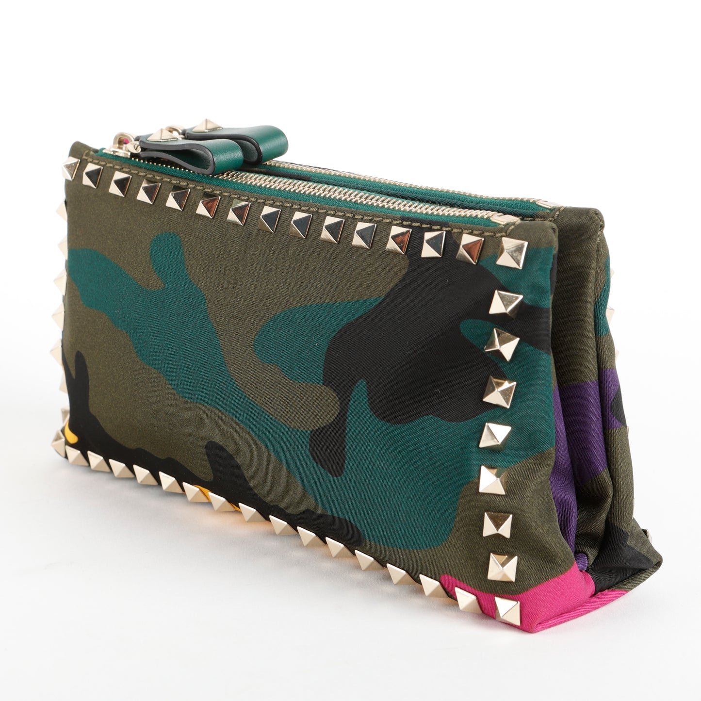 Double Zip Pouch, Multicolor Camouflage Printed Nylon