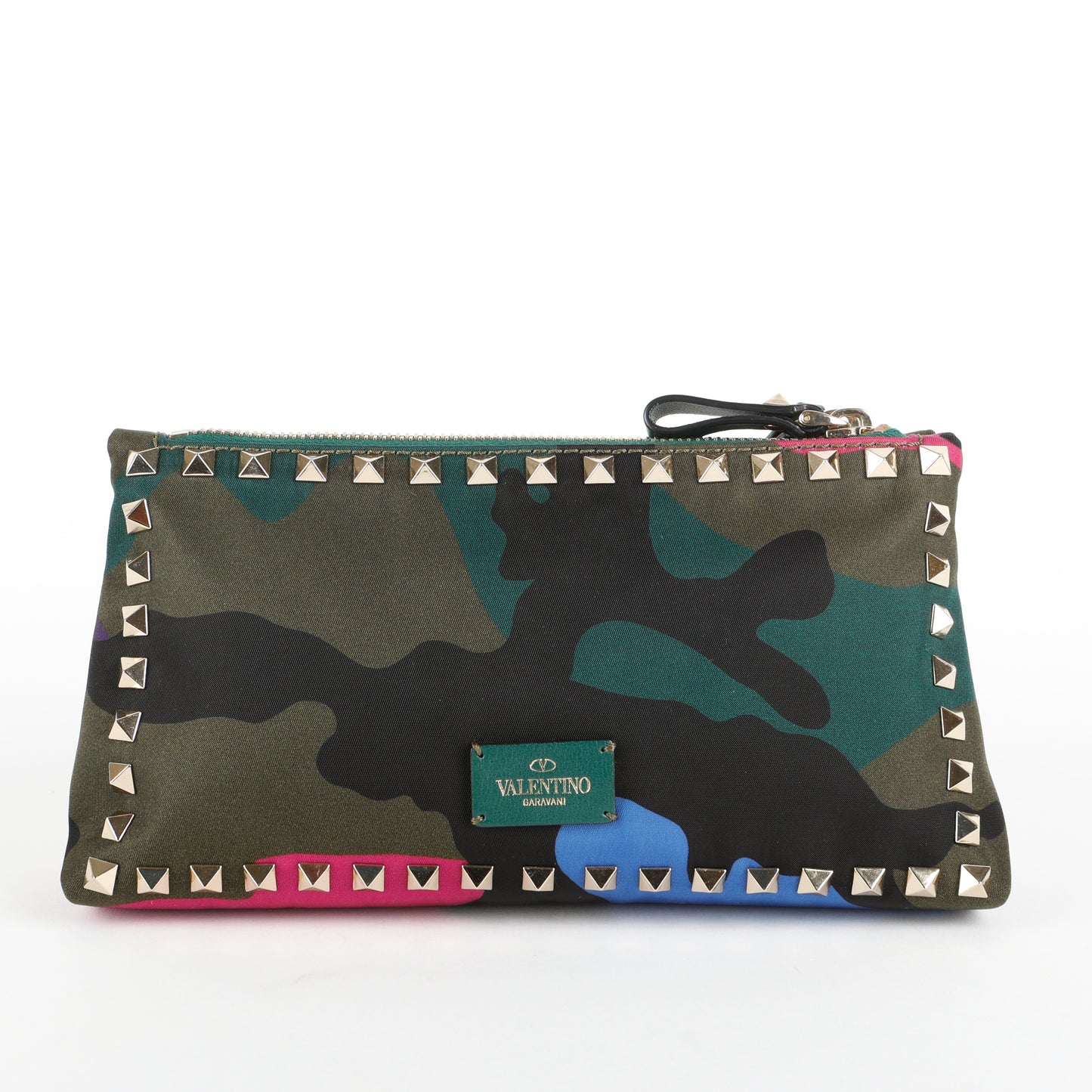 Double Zip Pouch, Multicolor Camouflage Printed Nylon