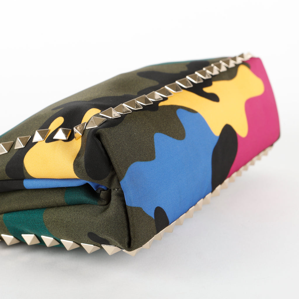 Double Zip Pouch, Multicolor Camouflage Printed Nylon