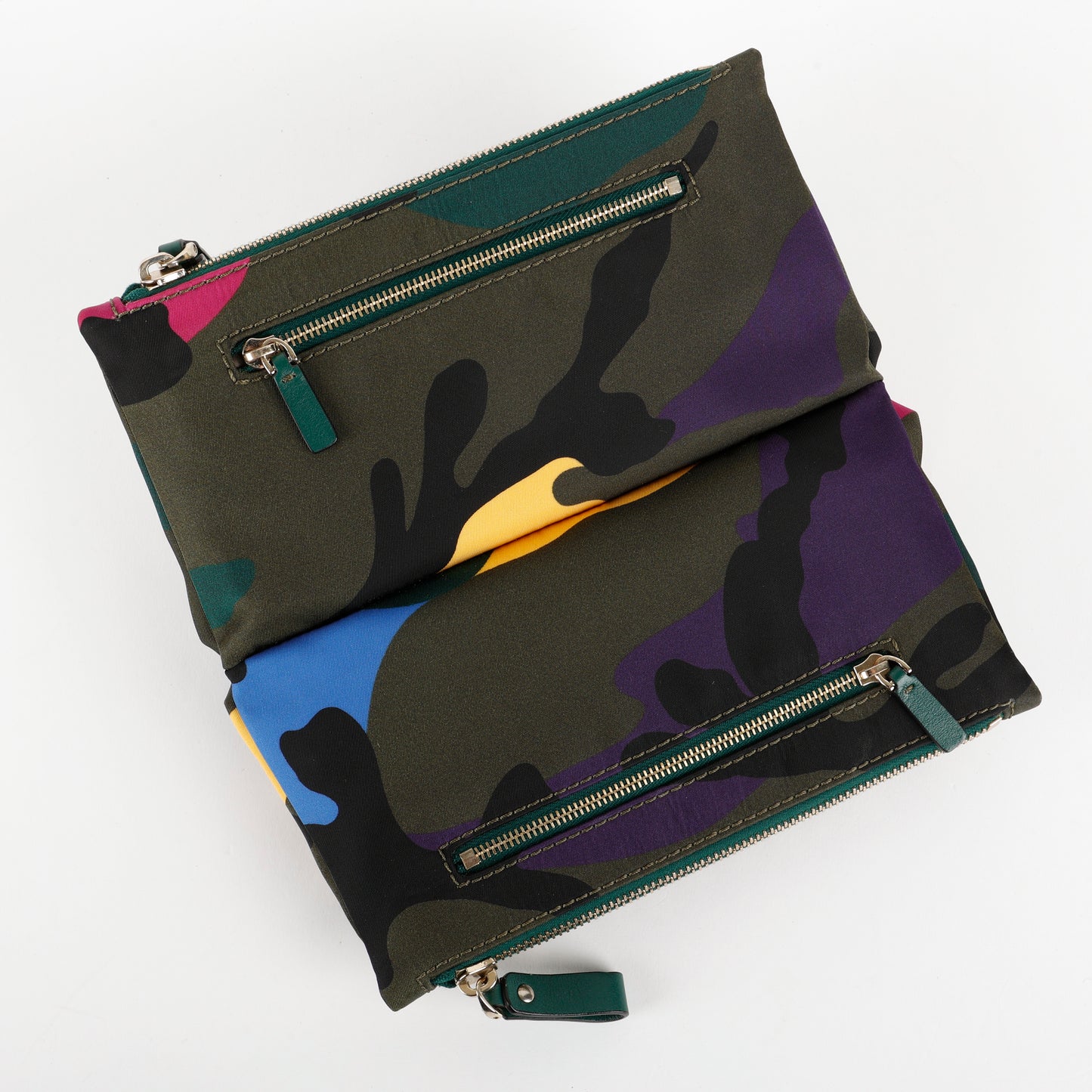 Double Zip Pouch, Multicolor Camouflage Printed Nylon