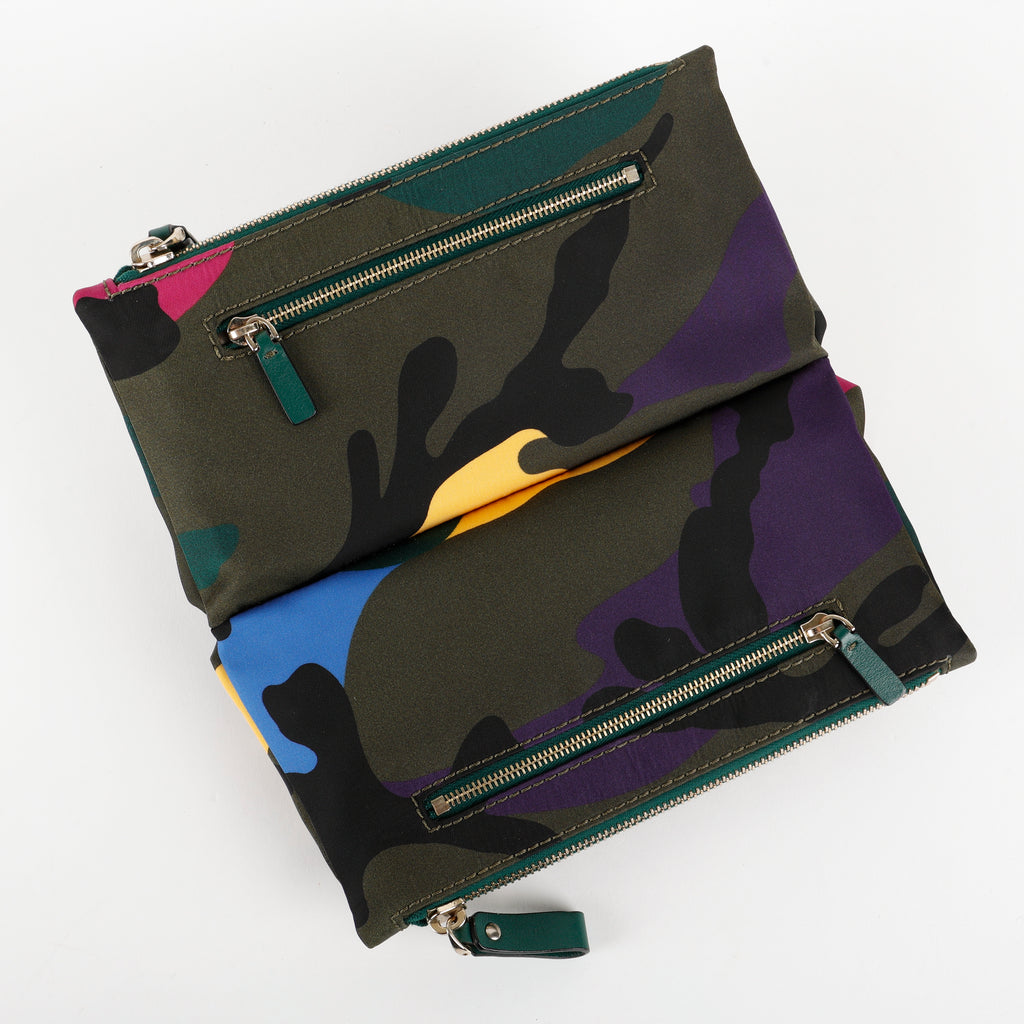 Double Zip Pouch, Multicolor Camouflage Printed Nylon
