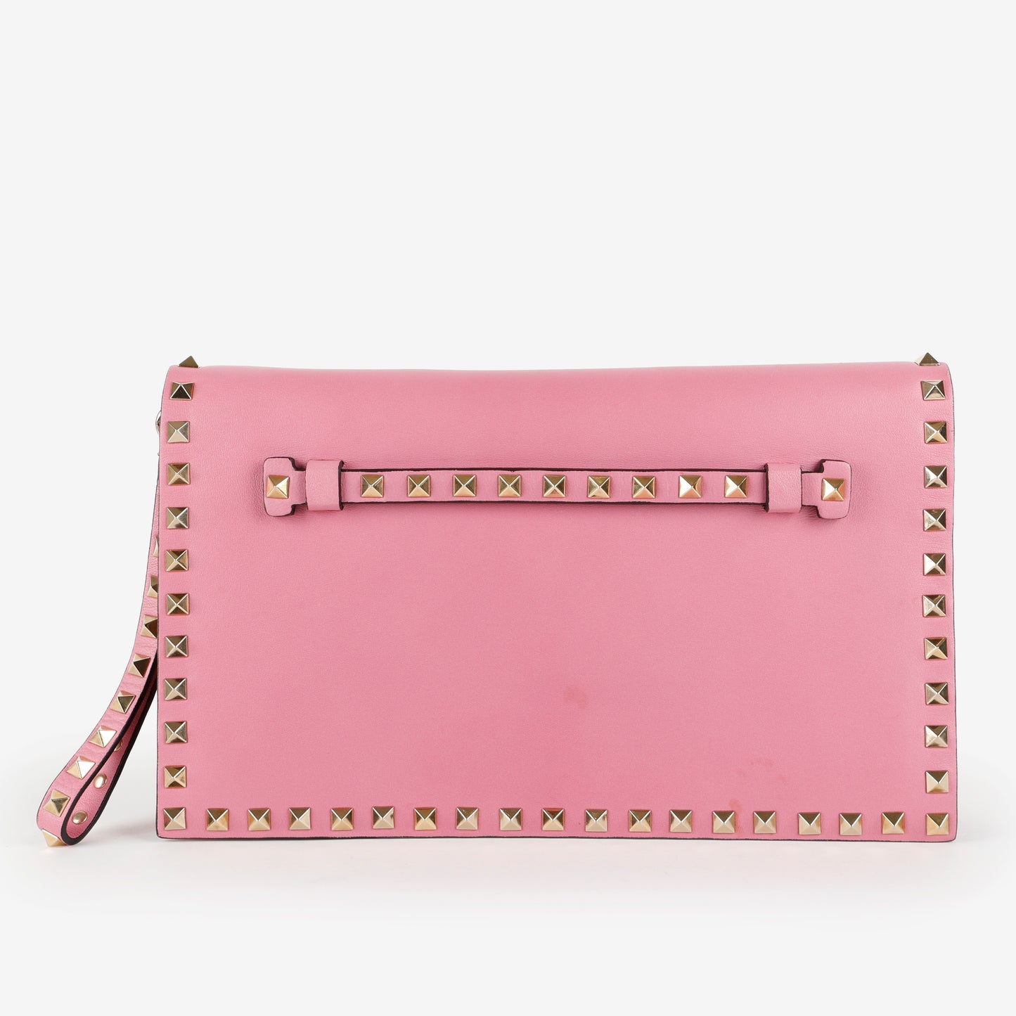 Rockstud Flap Clutch Wristlet, Pink Calfskin