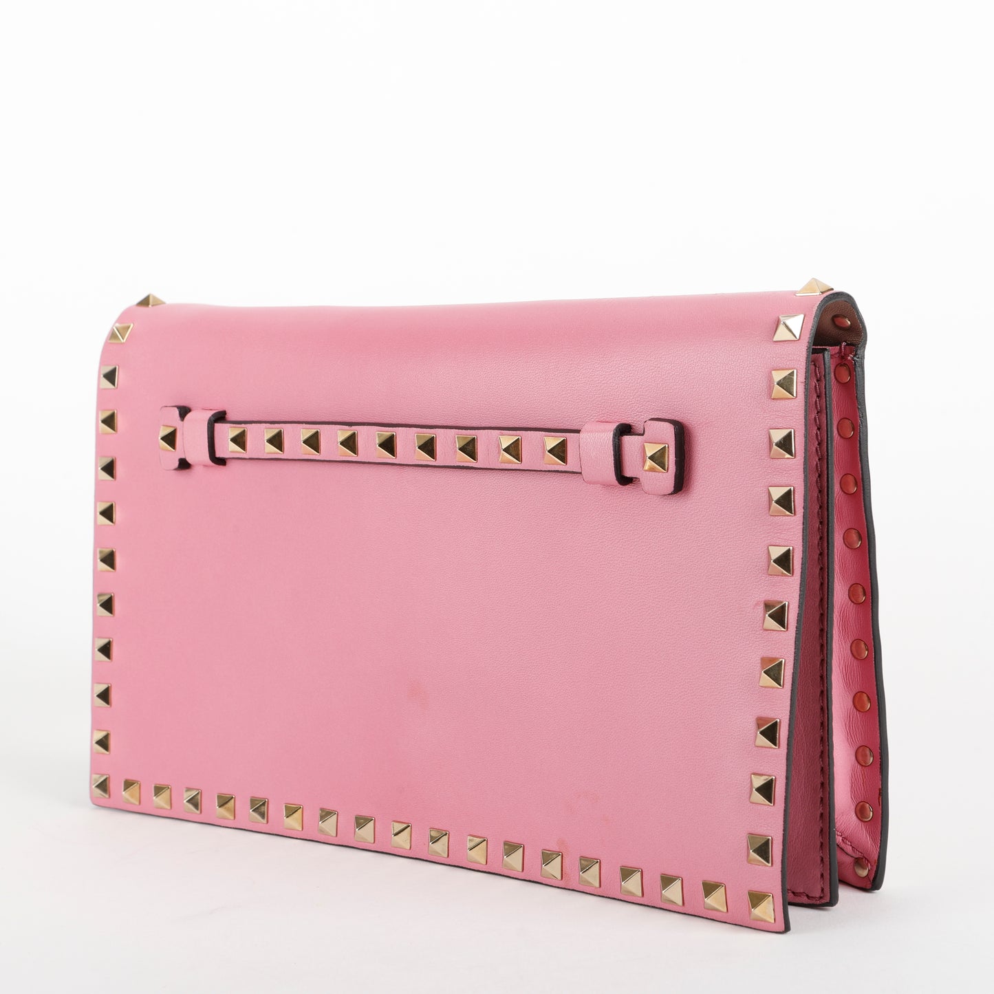 Rockstud Flap Clutch Wristlet, Pink Calfskin