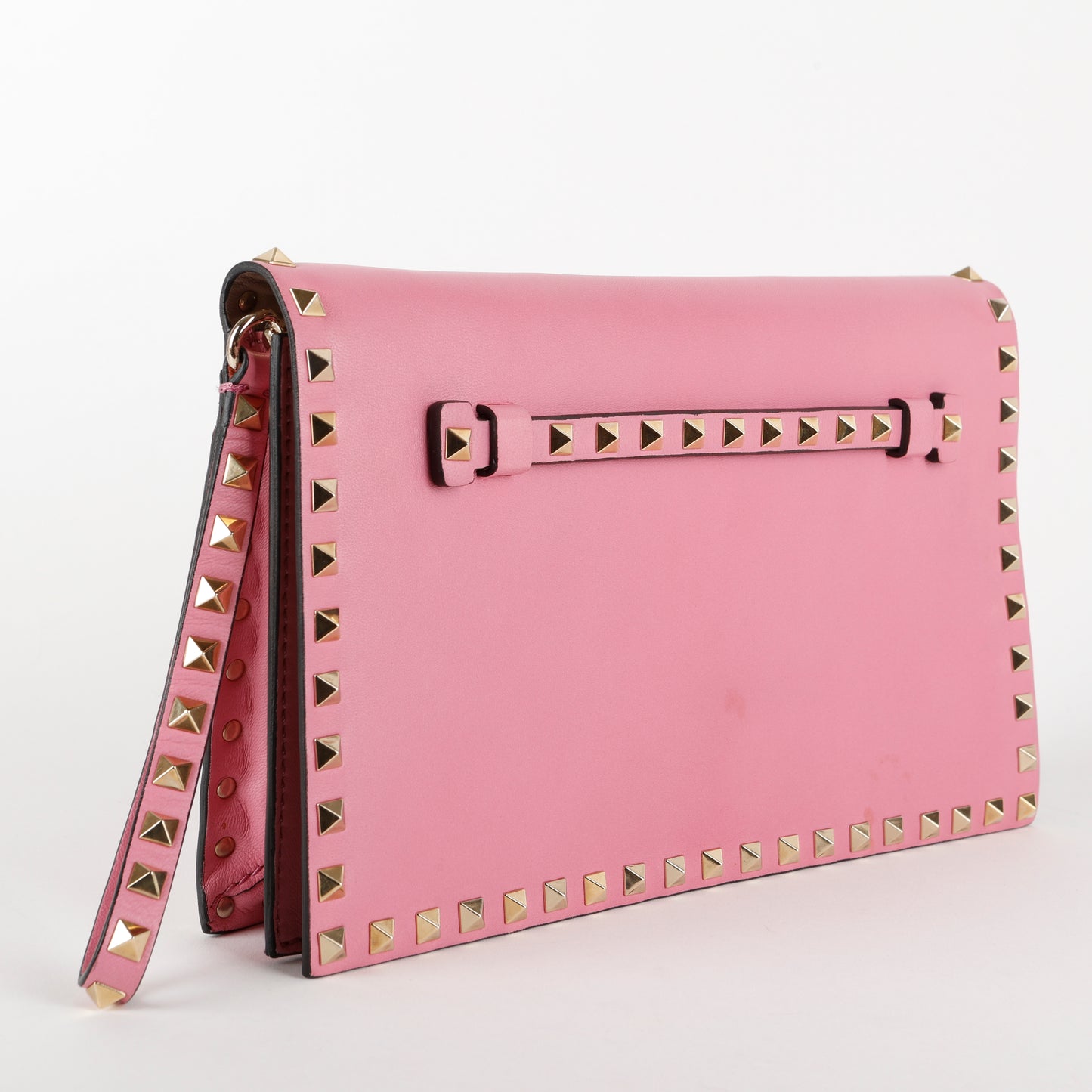 Rockstud Flap Clutch Wristlet, Pink Calfskin