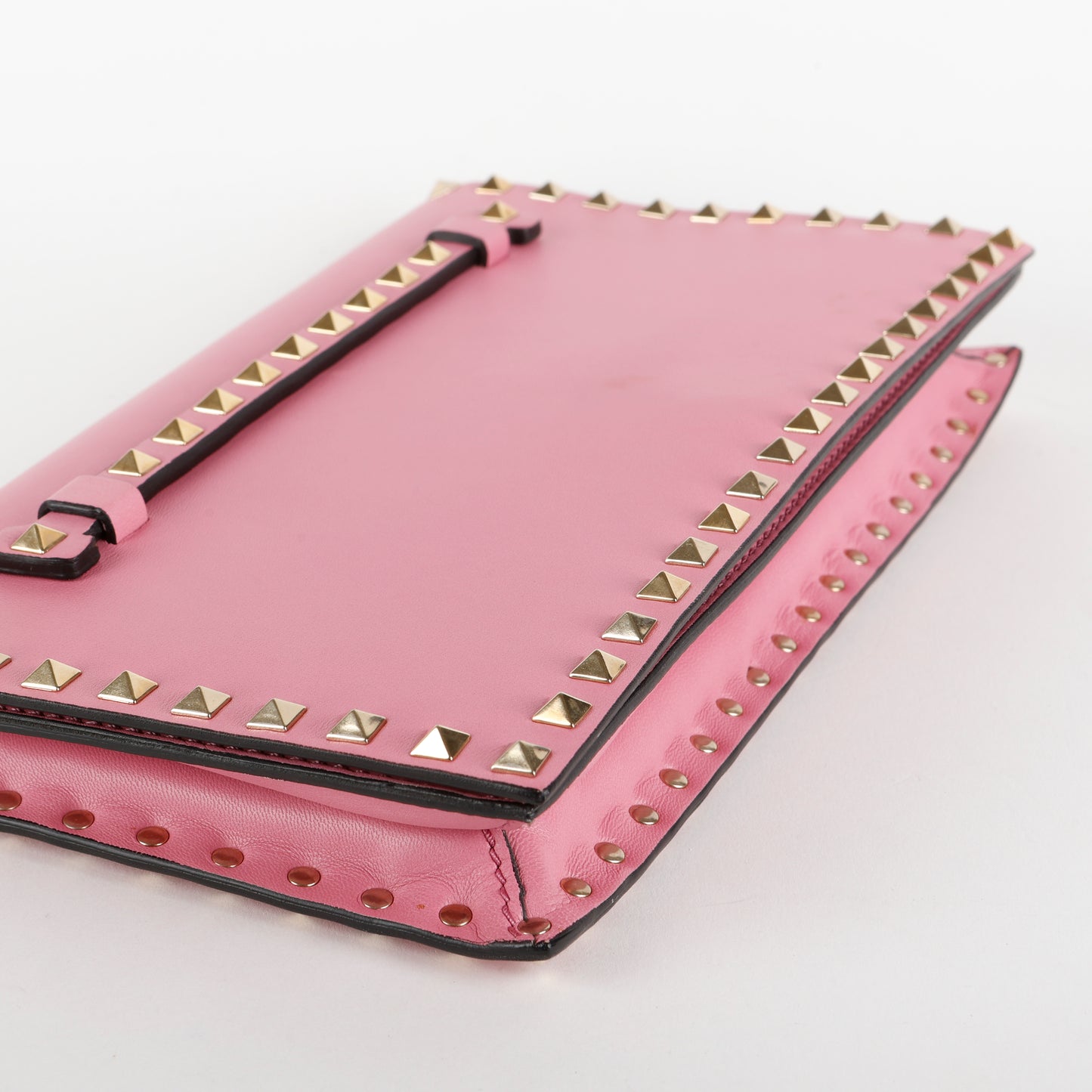 Rockstud Flap Clutch Wristlet, Pink Calfskin