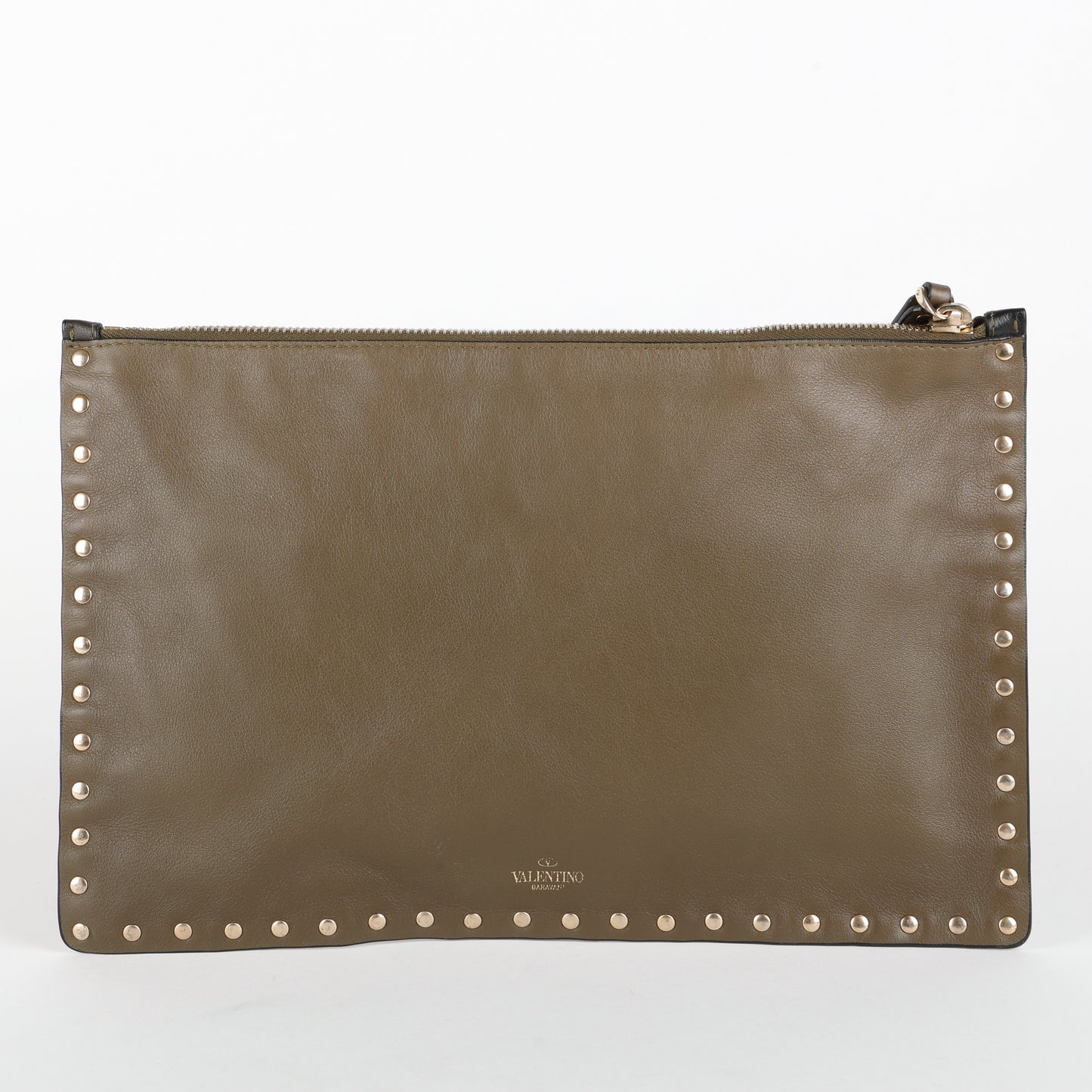 Camouflage Rockstud Zip Clutch, Green