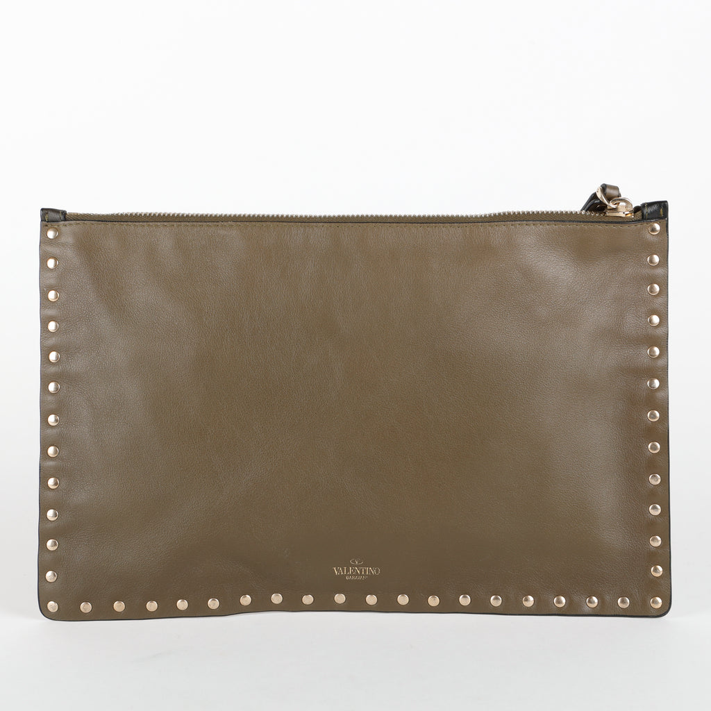 Camouflage Rockstud Zip Clutch, Green