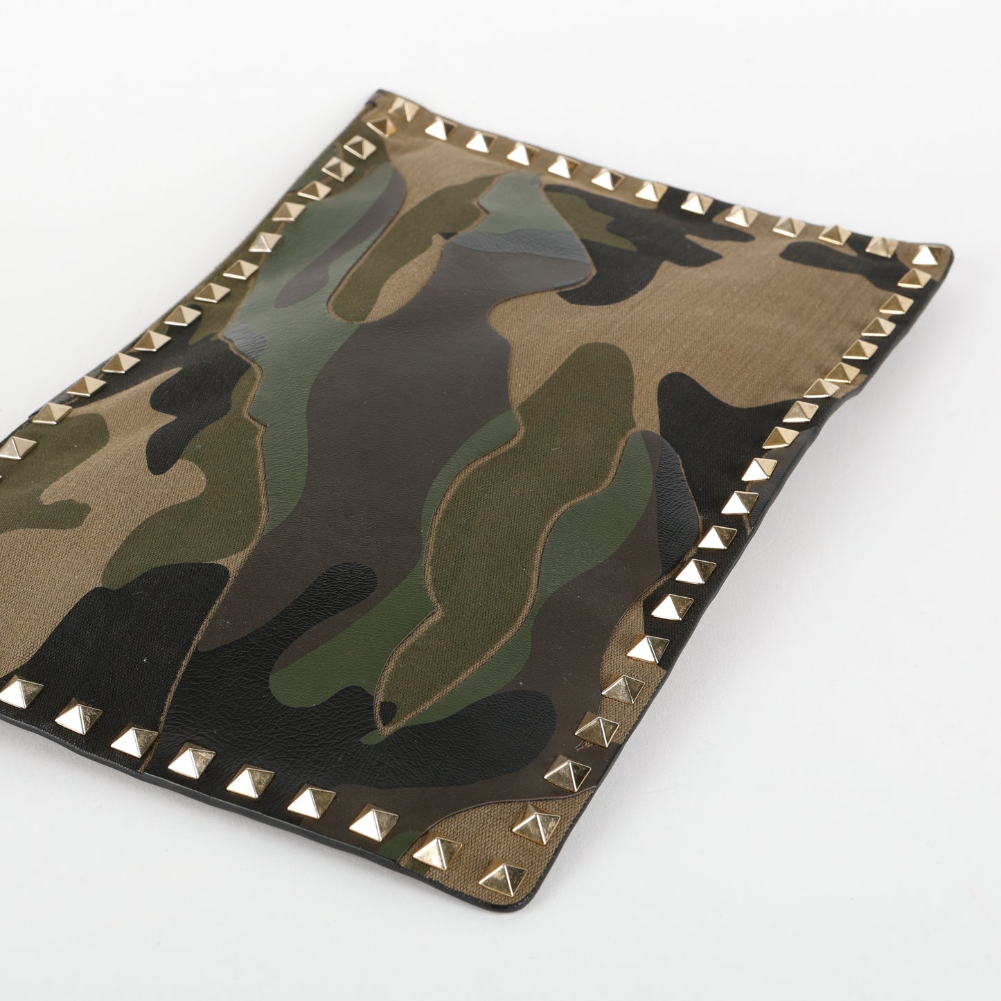 Camouflage Rockstud Zip Clutch, Green