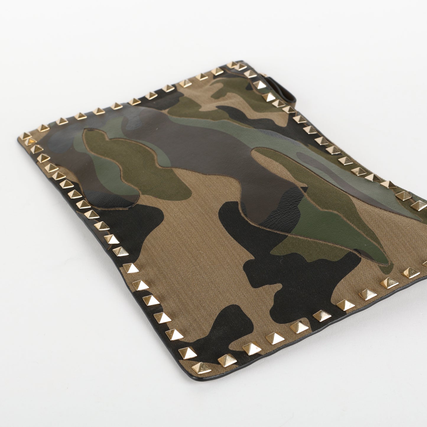 Camouflage Rockstud Zip Clutch, Green