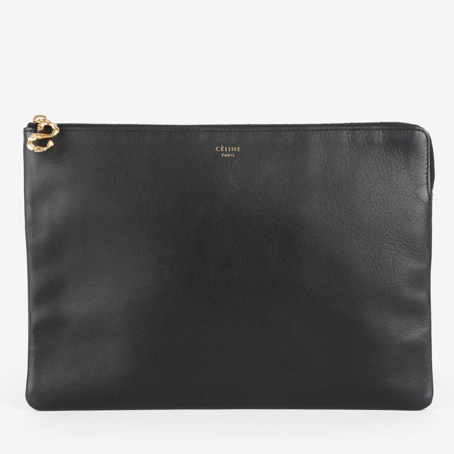 Small S Flat Zip Pouch, Black Calfskin