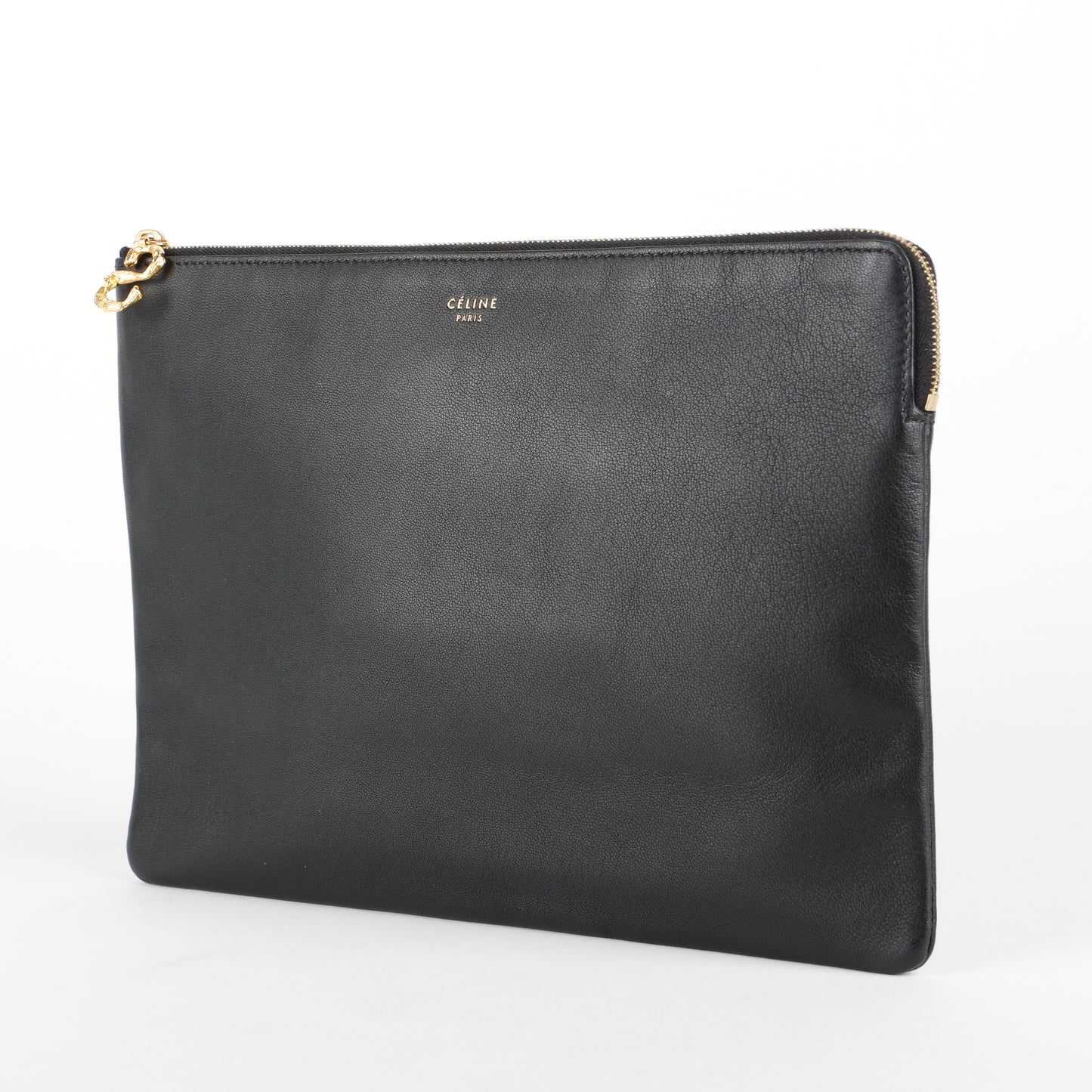 Small S Flat Zip Pouch, Black Calfskin