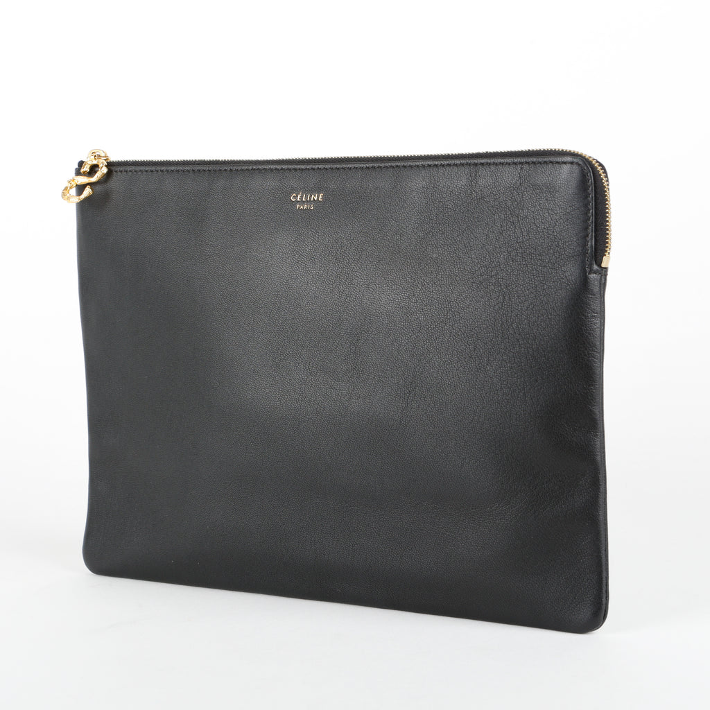 Small S Flat Zip Pouch, Black Calfskin