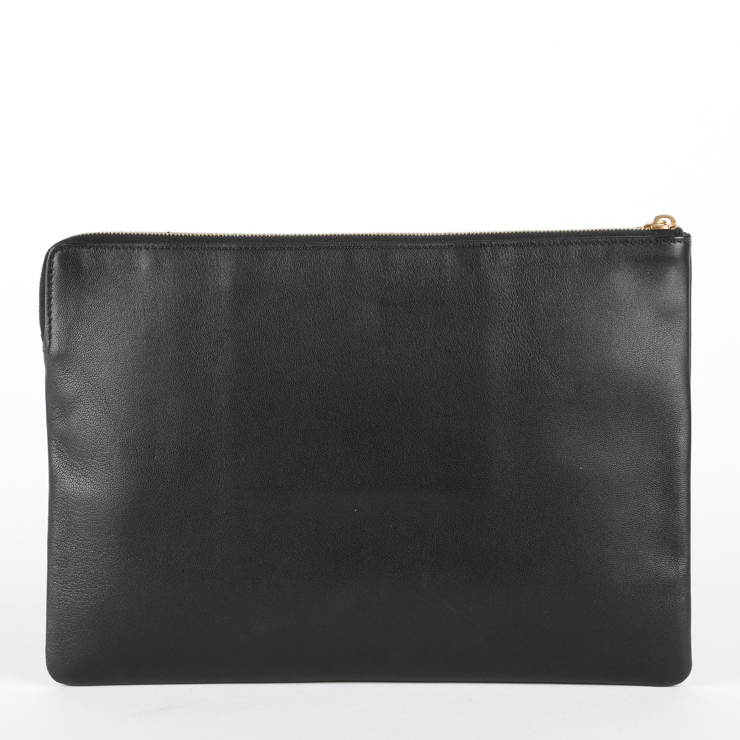 Small S Flat Zip Pouch, Black Calfskin