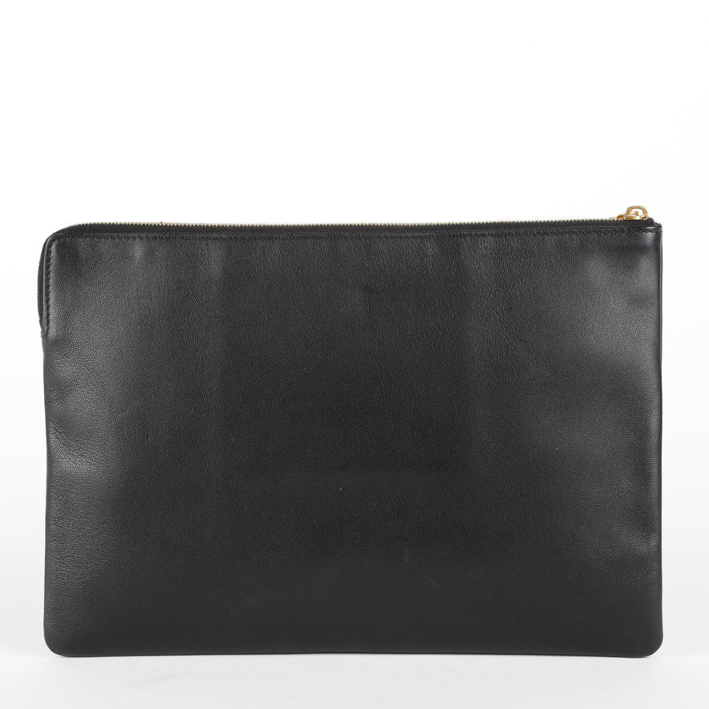 Small S Flat Zip Pouch, Black Calfskin