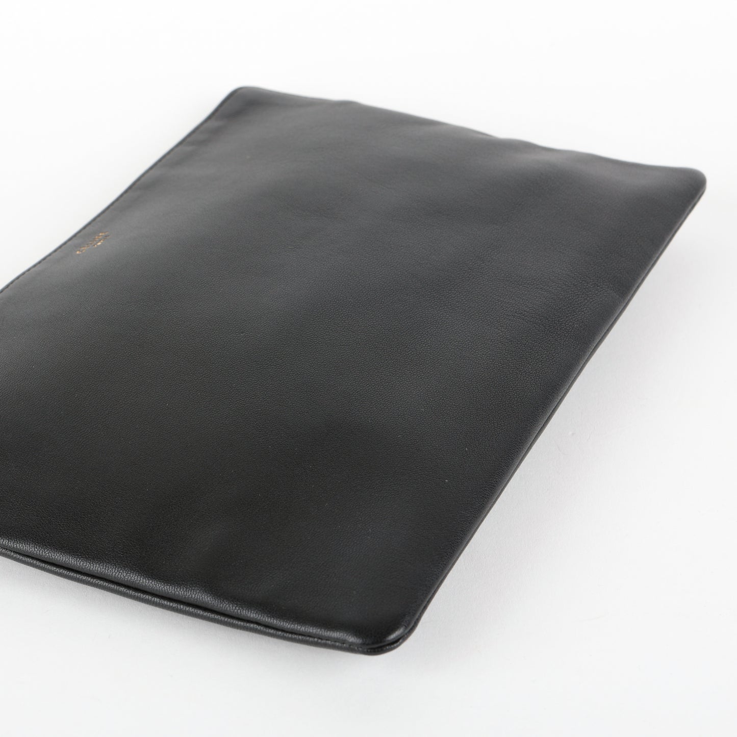 Small S Flat Zip Pouch, Black Calfskin
