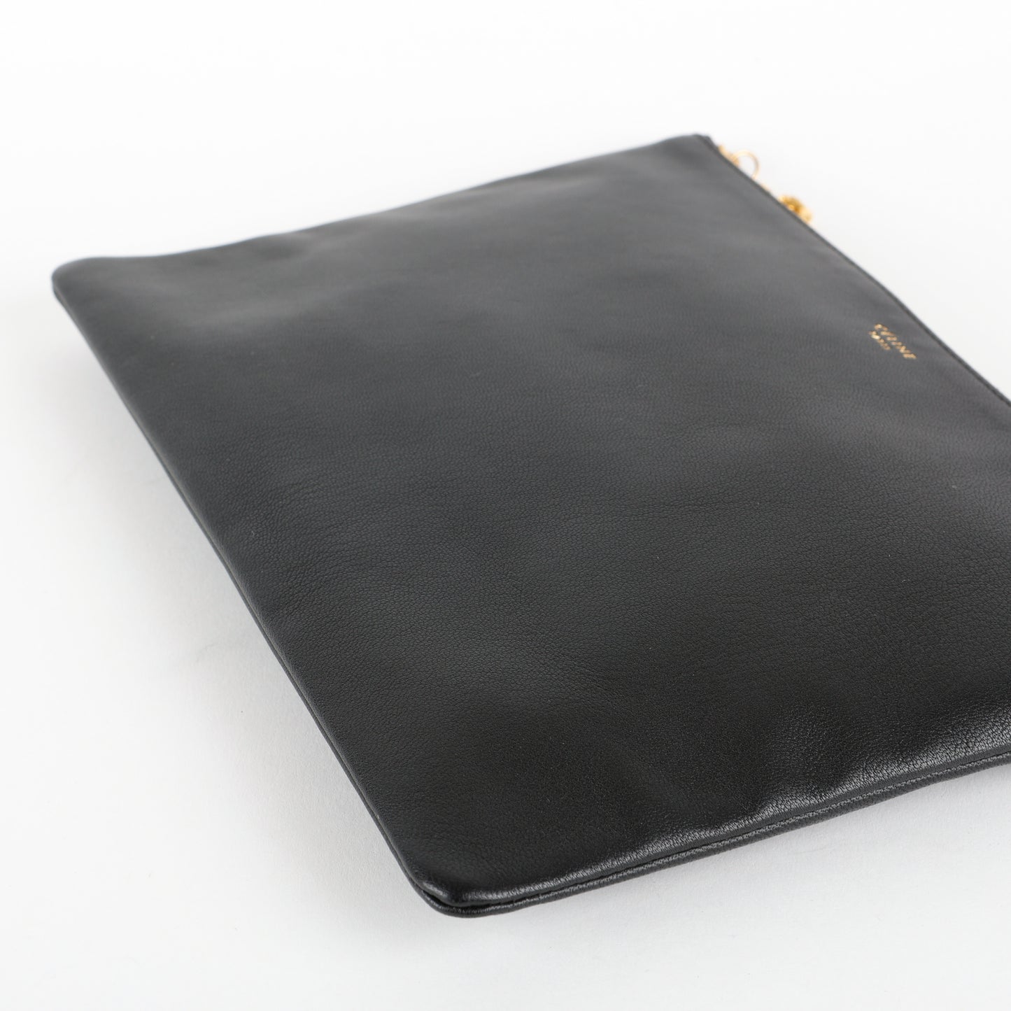Small S Flat Zip Pouch, Black Calfskin
