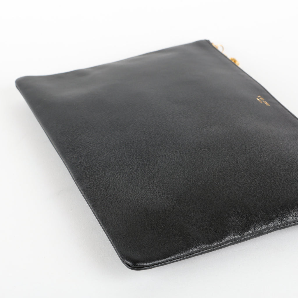 Small S Flat Zip Pouch, Black Calfskin