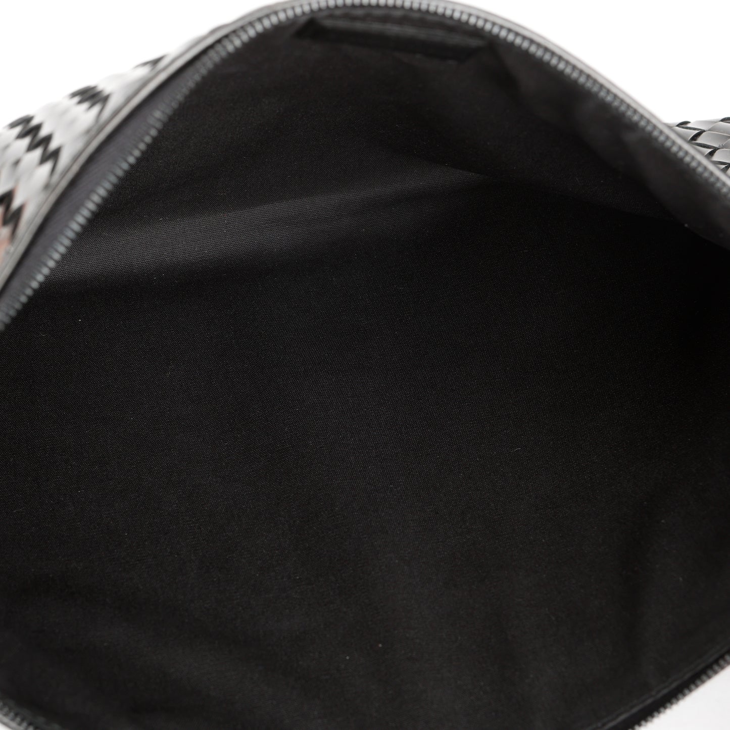 Intrecciato Zip Around Pouch, Black Patent Calfskin